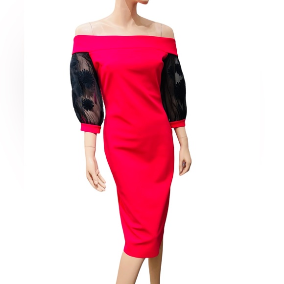 Chiara Boni La petite Robe Midi Dress off the shoulders Size 44 Made in Italy - Picture 1 of 16